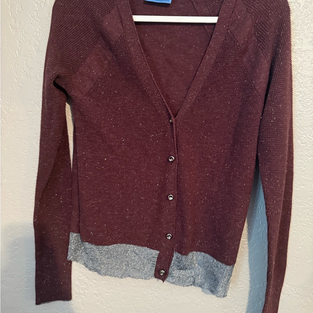 Simply Vera Vera Wang Maroon and Gray Sparkly Cardigan Small